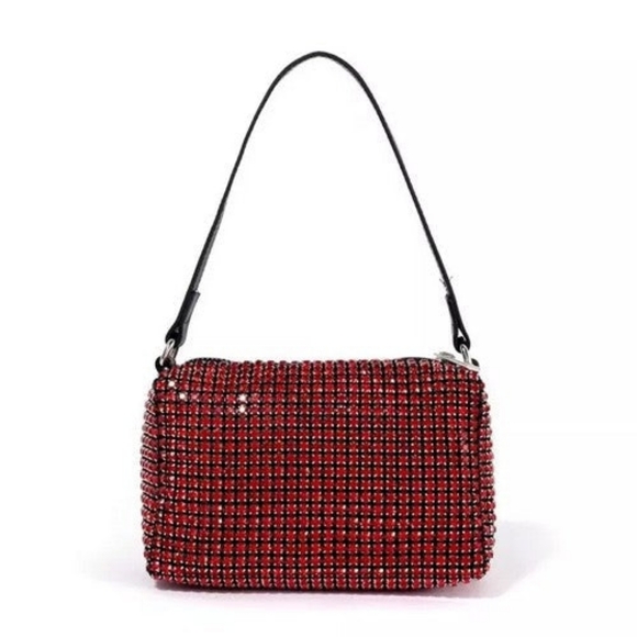 Ruby Red Beaded Rhinestone Crossbody Top Handle Bag New - Picture 1 of 6